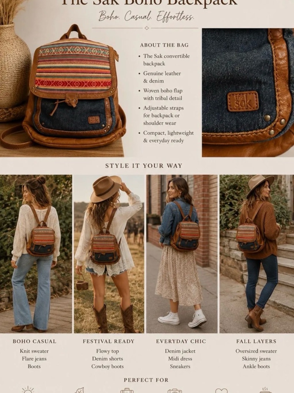The Sak Convertible Boho Backpack - Picture 2 of 5